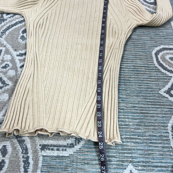 Sundance Ribbed Stretchy Tan Color Scoop Neck Cotton Blend Sweater Size Large - Picture 8 of 8